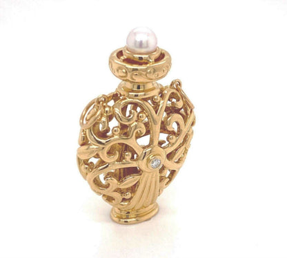 Mikimoto Diamond Akoya Pearl Open Design 18k Yellow gold Bottle Pendant