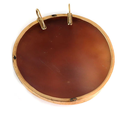 Large Carved Shell 18k Yellow Gold Cameo Pendant