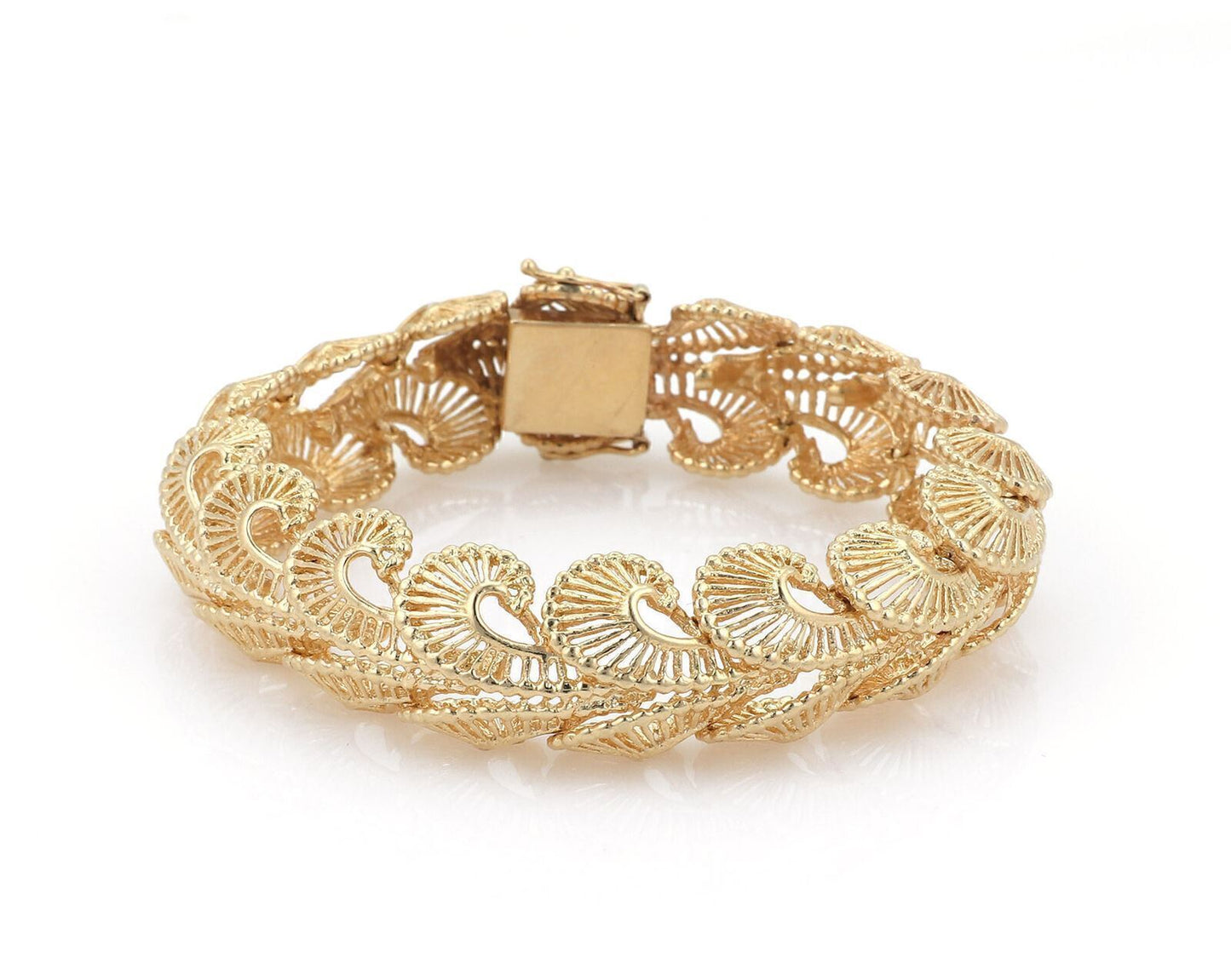 Fancy Open 15mm Wide 14k Yellow Gold Swirl Link Bracelet