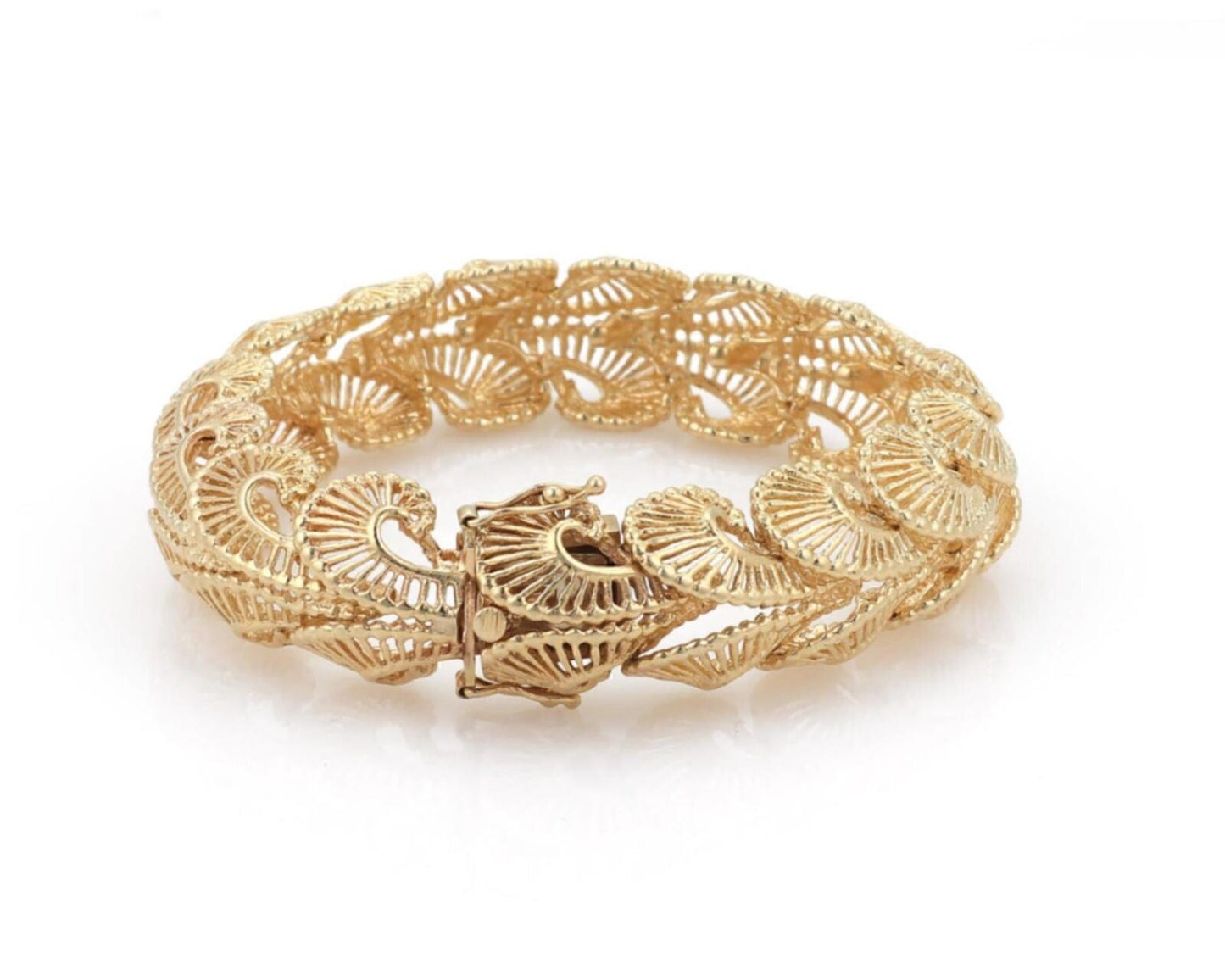 Fancy Open 15mm Wide 14k Yellow Gold Swirl Link Bracelet