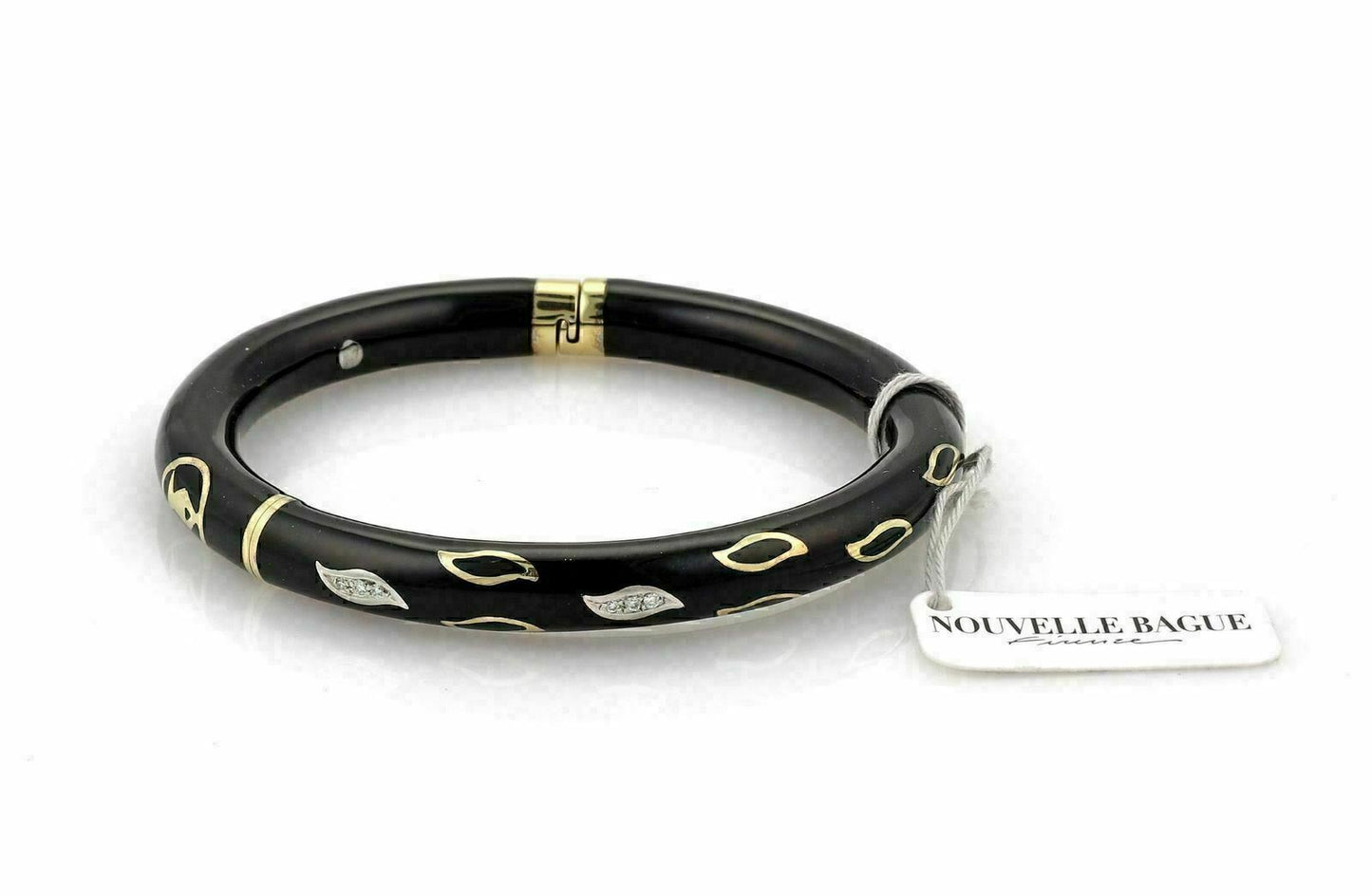 Nouvelle Bague Diamond Black Enamel 18k Two Tone Gold & Sterling Bangle Bracelet