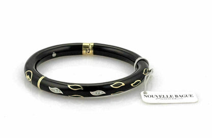 Nouvelle Bague Diamond Black Enamel 18k Two Tone Gold & Sterling Bangle Bracelet