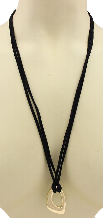 Open 18k Yellow Gold Pendant & Suede Cord Necklace
