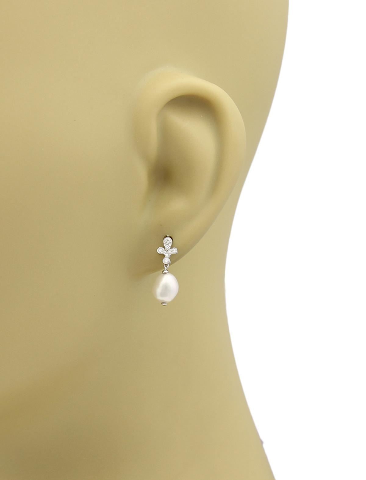 Tiffany & Co. Fleur Diamond Keshi Pearls Platinum Dangle Earrings