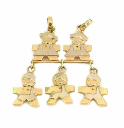 Five Kids Dangling 14k Yellow Gold Charm Pendant