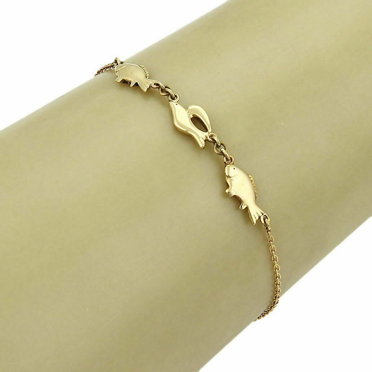 Mikimoto 18k Yellow Gold 3 Fish Charm Chain Bracelet