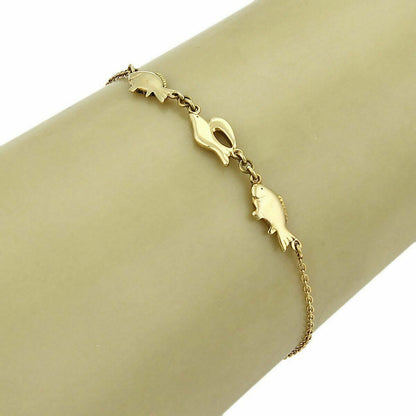 Mikimoto 18k Yellow Gold 3 Fish Charm Chain Bracelet