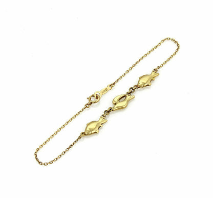 Mikimoto 18k Yellow Gold 3 Fish Charm Chain Bracelet