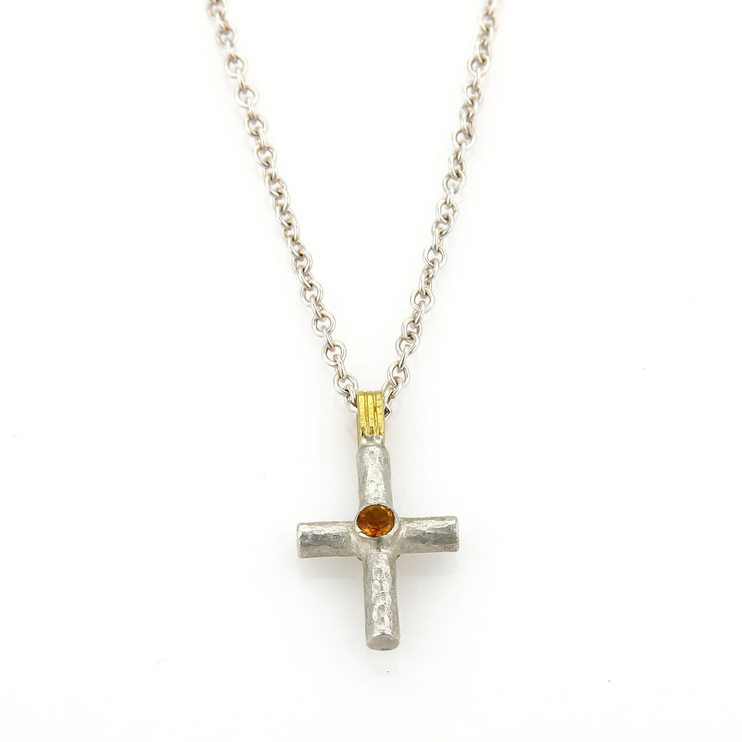 Gurhan Citrine Sterling Silver 24k Gold Overlay Cross Pendant Necklace