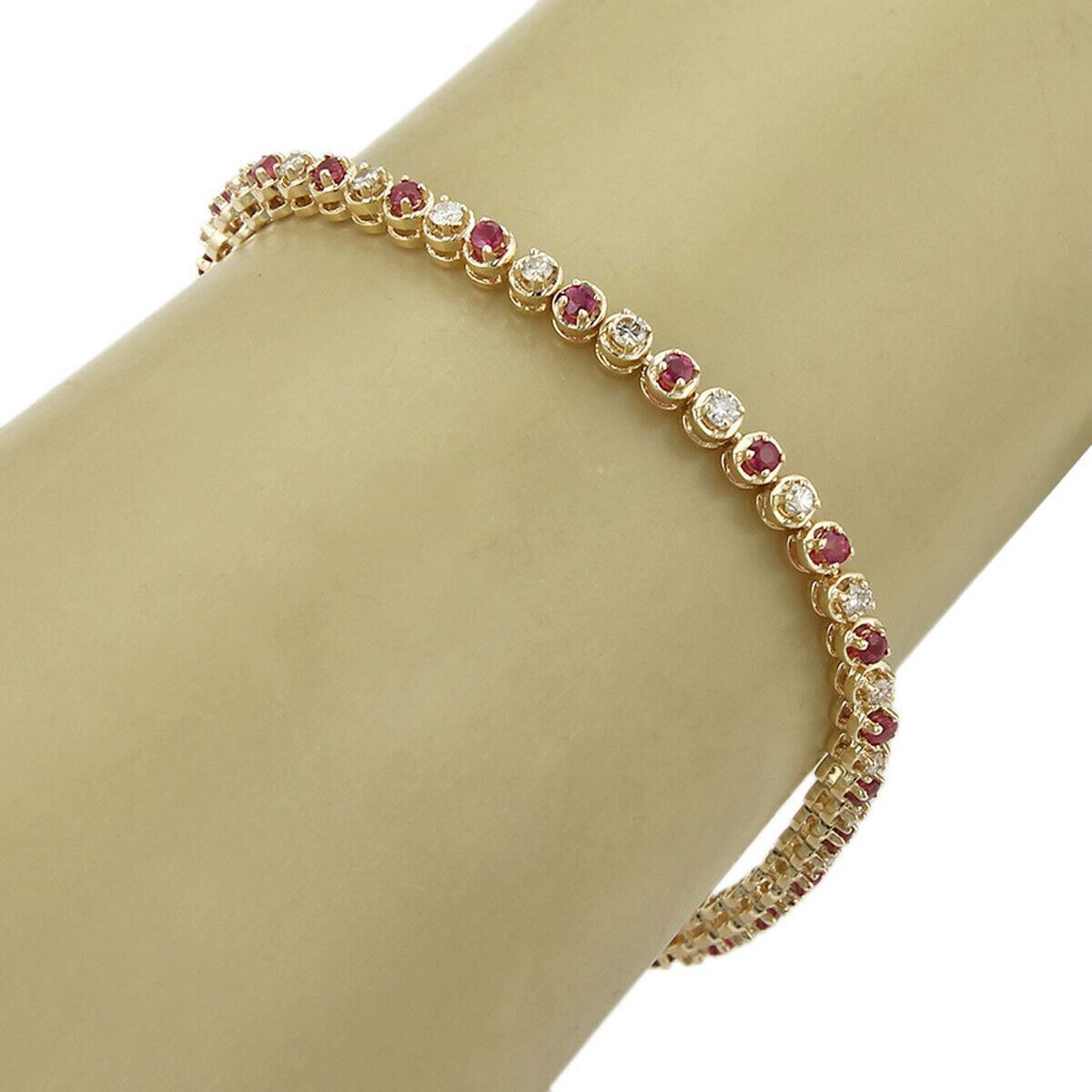 Diamond & Ruby 14k Yellow Gold Tennis Bracelet 7.25"