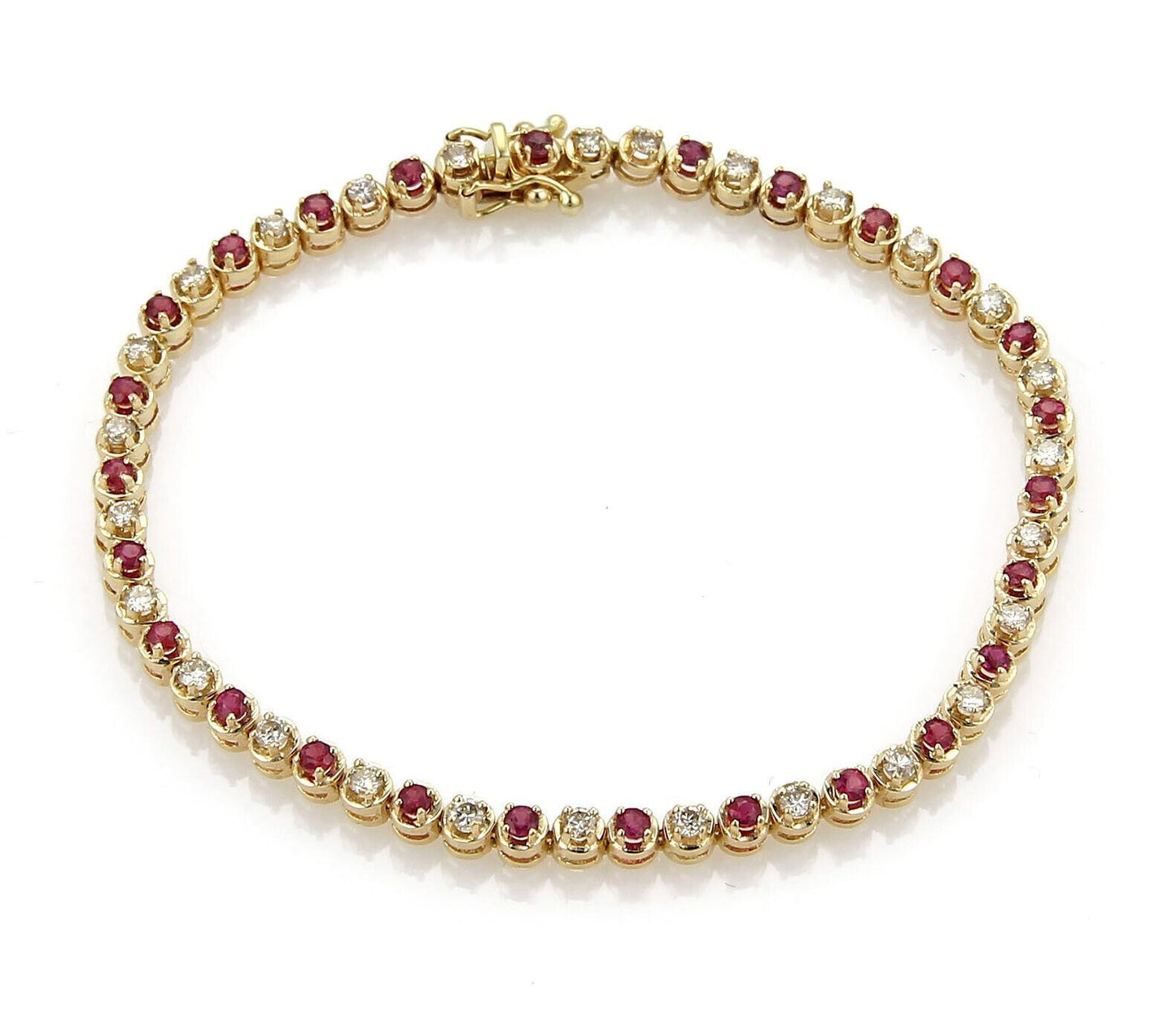 Diamond & Ruby 14k Yellow Gold Tennis Bracelet 7.25"