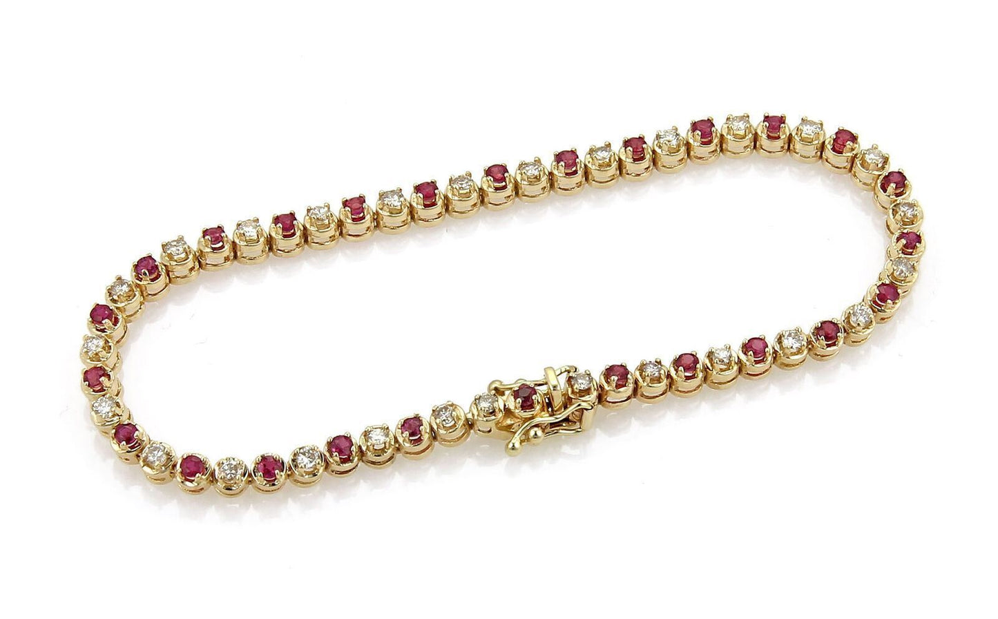 Diamond & Ruby 14k Yellow Gold Tennis Bracelet 7.25"