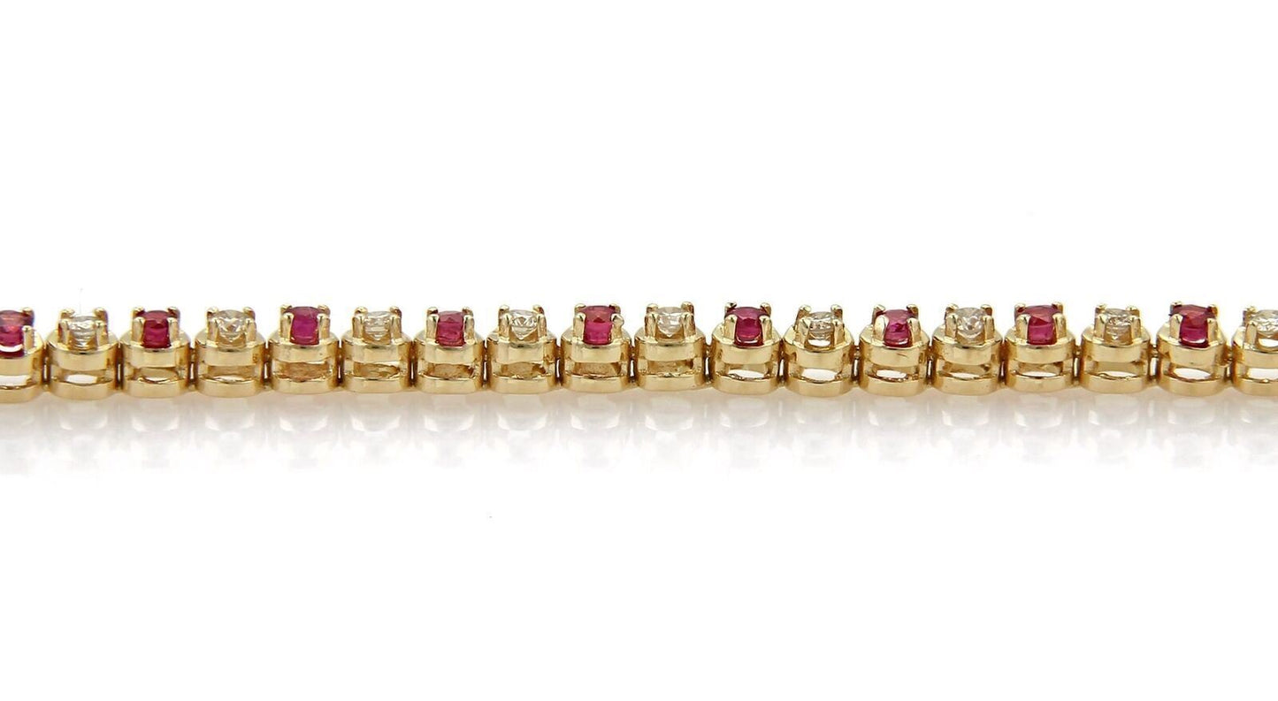 Diamond & Ruby 14k Yellow Gold Tennis Bracelet 7.25"