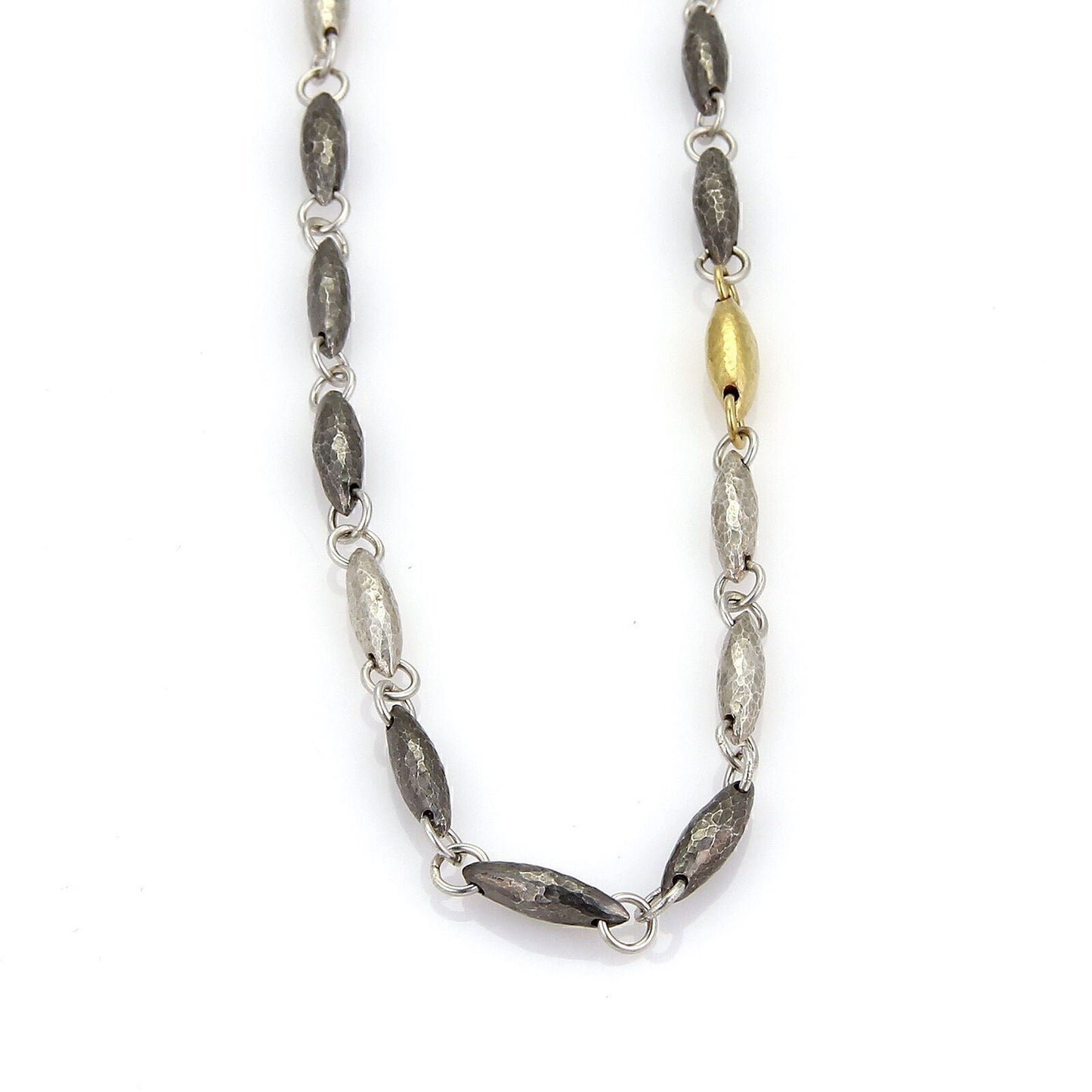 Gurhan ORB Hammered Sterling Silver & 24k Gold Overlay Lentil Link Long Necklace