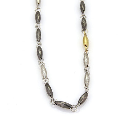 Gurhan ORB Hammered Sterling Silver & 24k Gold Overlay Lentil Link Long Necklace
