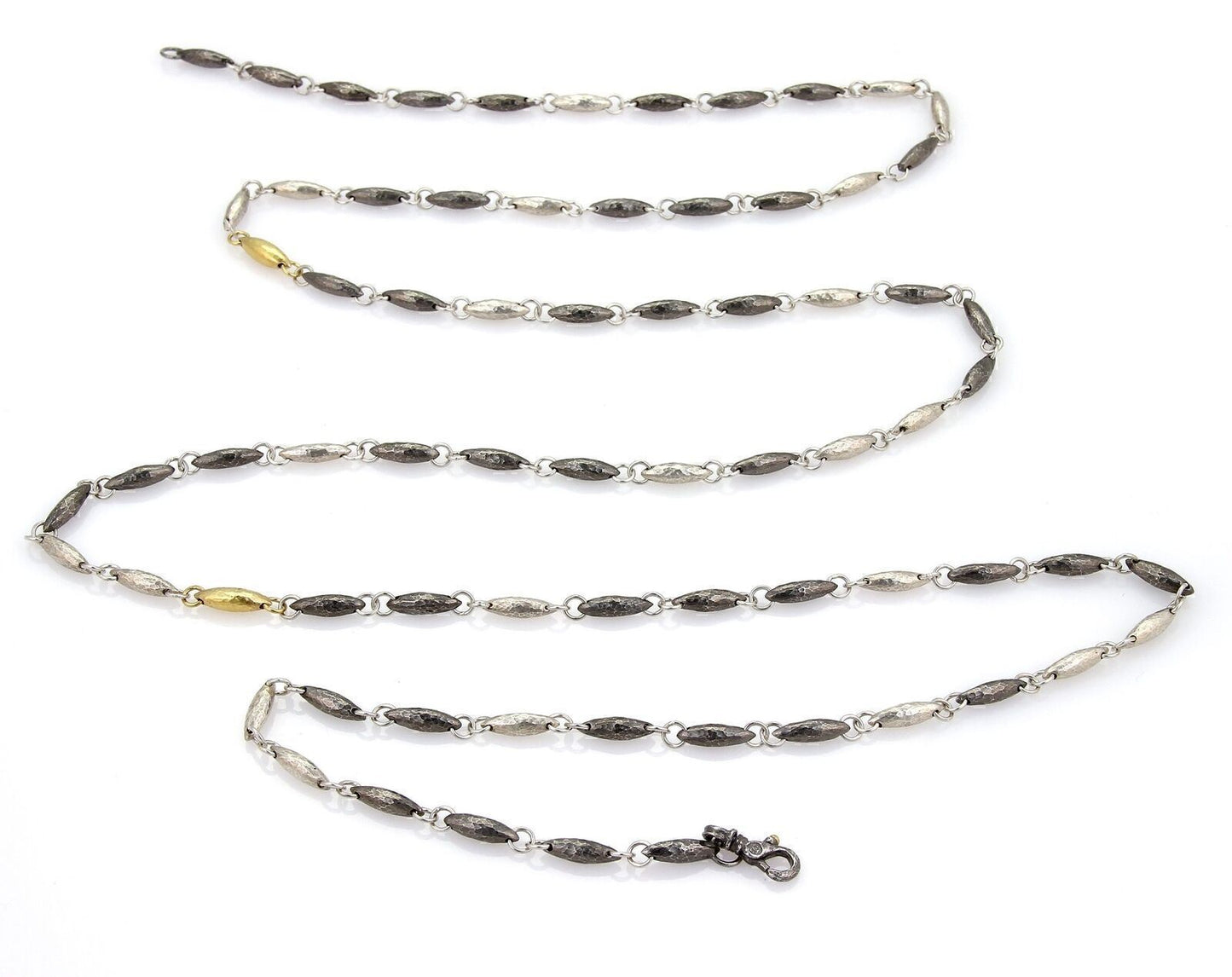 Gurhan ORB Hammered Sterling Silver & 24k Gold Overlay Lentil Link Long Necklace