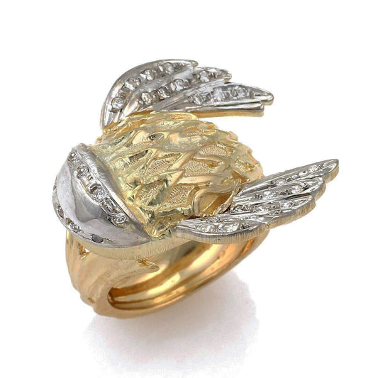 LaLaounis 18k Two Tone Gold Diamond Fish Face Ring - Size 5