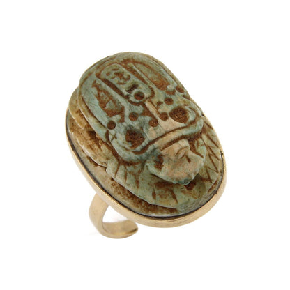 Jade Egyptian Scarab 14k Yellow Gold Beetle Ring - Size 5.5