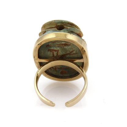 Jade Egyptian Scarab 14k Yellow Gold Beetle Ring - Size 5.5