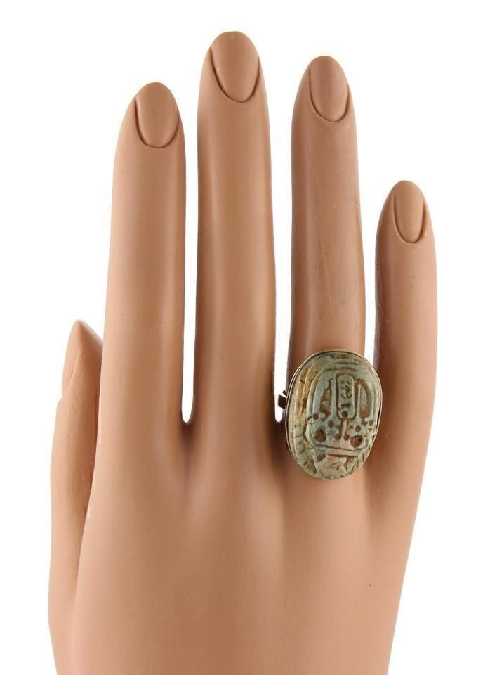 Jade Egyptian Scarab 14k Yellow Gold Beetle Ring - Size 5.5