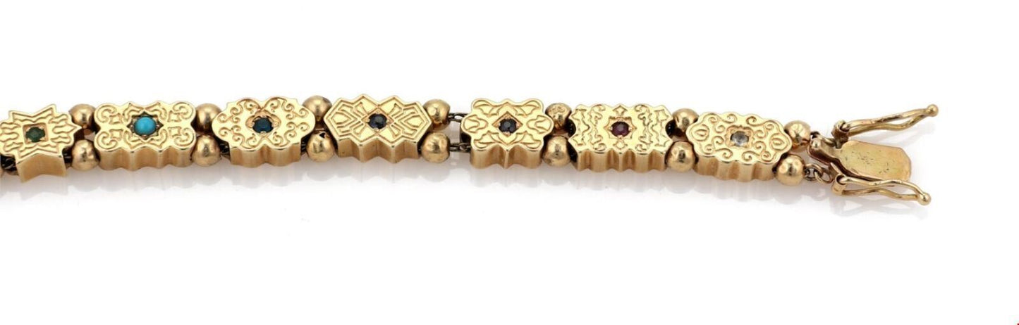 Multicolor Gems 14k Yellow Gold Slide Bracelet