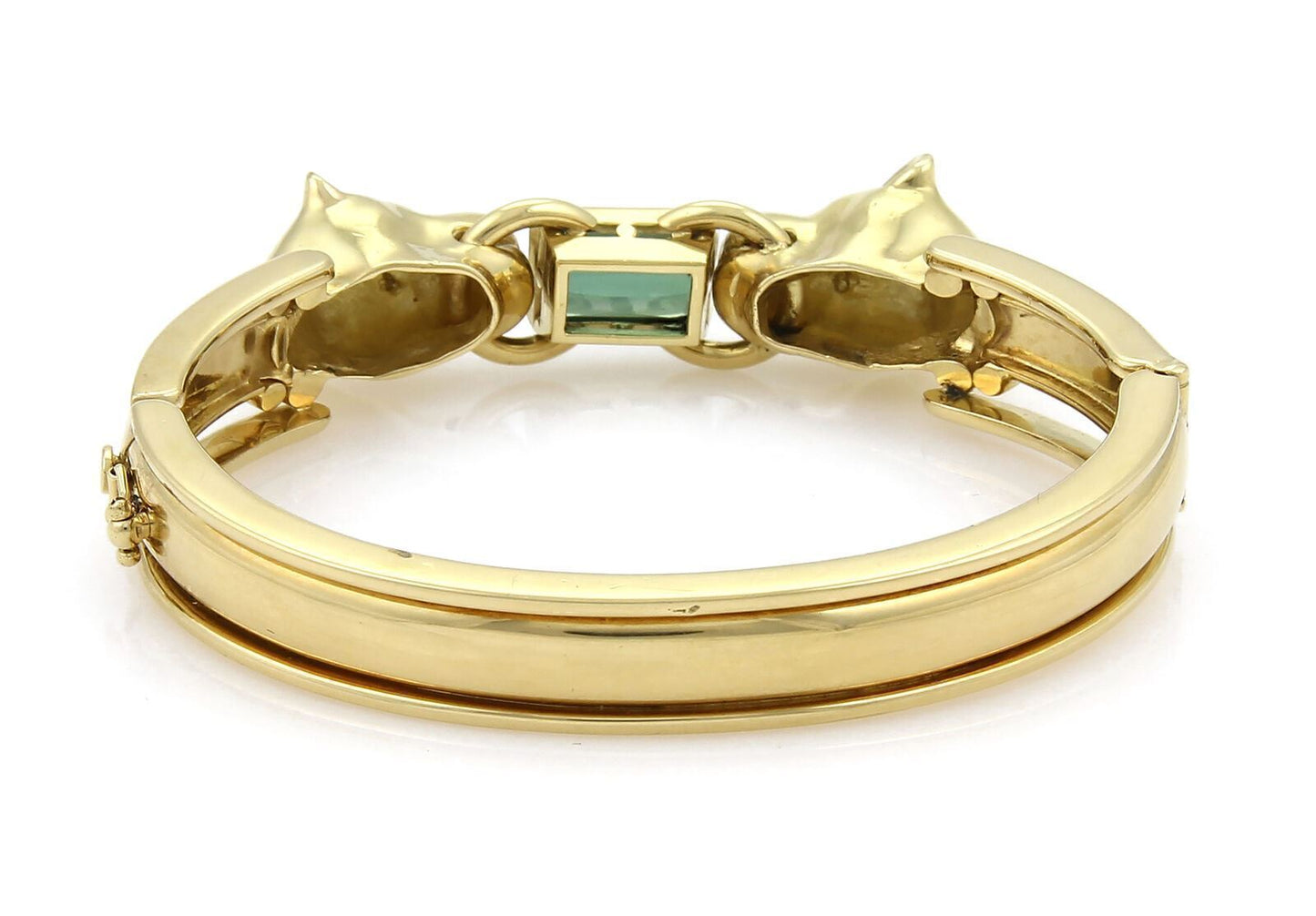 Panther Head  Green Tourmaline & Diamond 18k Two Tone Gold Bangle Bracelet