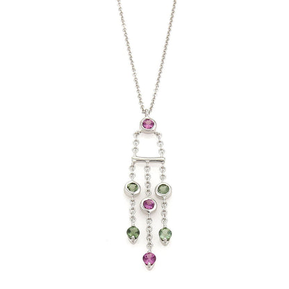 Tiffany & Co. Sapphire & Tourmaline Triple Strand 18k White Gold Pendant Necklace