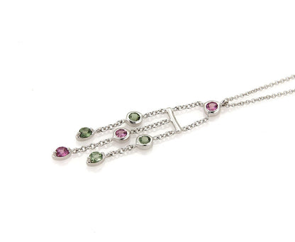 Tiffany & Co. Sapphire & Tourmaline Triple Strand 18k White Gold Pendant Necklace