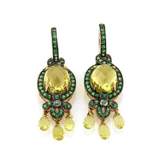 LeVian Citrine & Tsavorite 14k Yellow Gold Drop Dangle Earrings