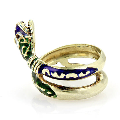 Enamel & Ruby Coiled 14k Yellow Gold Snake Ring - Size 9