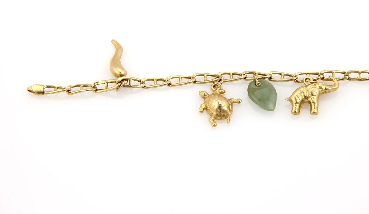 Jadeite 14k Yellow Gold Assorted Seven Charms Bracelet