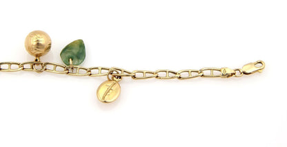 Jadeite 14k Yellow Gold Assorted Seven Charms Bracelet