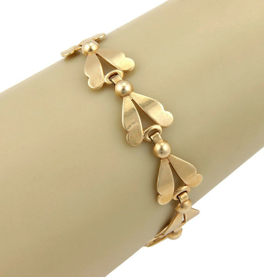 Retro Leaf & Bead 14k Yellow Gold Link Bracelet