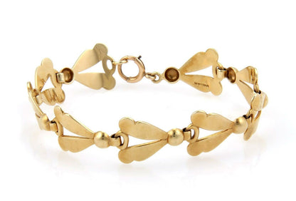 Retro Leaf & Bead 14k Yellow Gold Link Bracelet