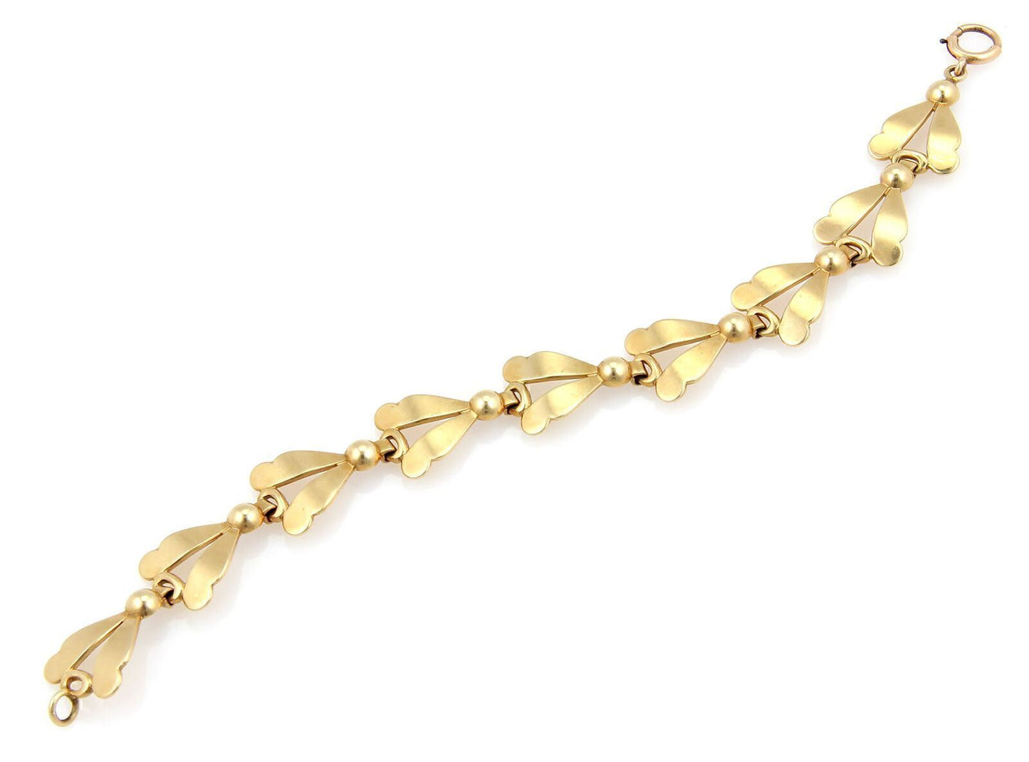 Retro Leaf & Bead 14k Yellow Gold Link Bracelet