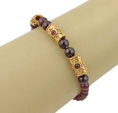 Rhodolite Beaded 14k Yellow Gold Necklace Bracelet Set