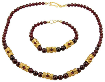 Rhodolite Beaded 14k Yellow Gold Necklace Bracelet Set