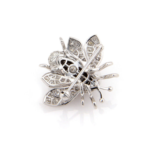 Diamond Onyx Bumble Bee 18k White Gold Pin Brooch