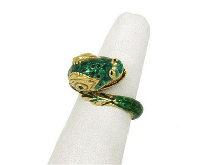 Enamel & Emerald 18k Yellow Gold Snake Ring - Size 7