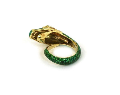 Enamel & Emerald 18k Yellow Gold Snake Ring - Size 7