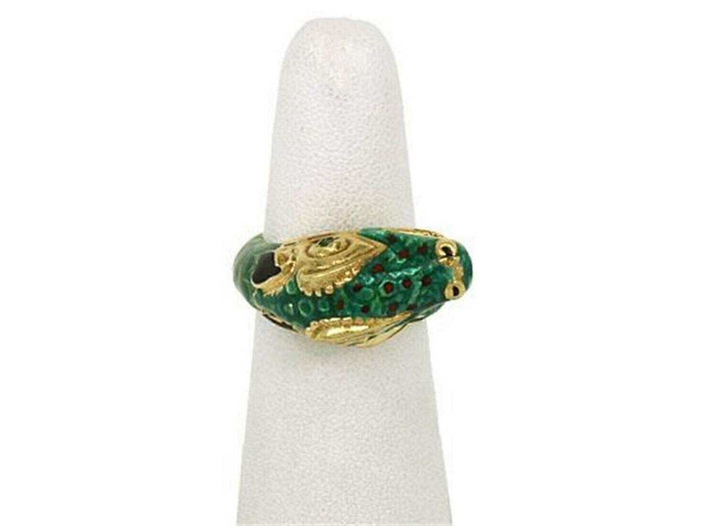 Enamel & Emerald 18k Yellow Gold Snake Ring - Size 7