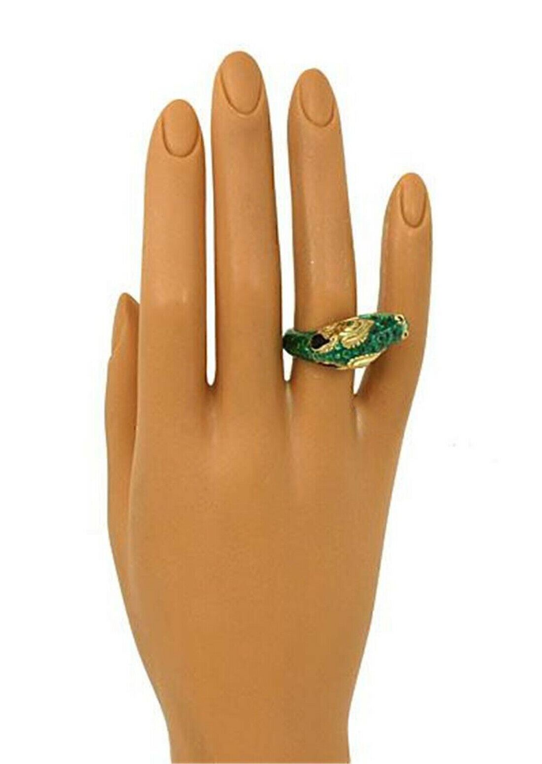 Enamel & Emerald 18k Yellow Gold Snake Ring - Size 7