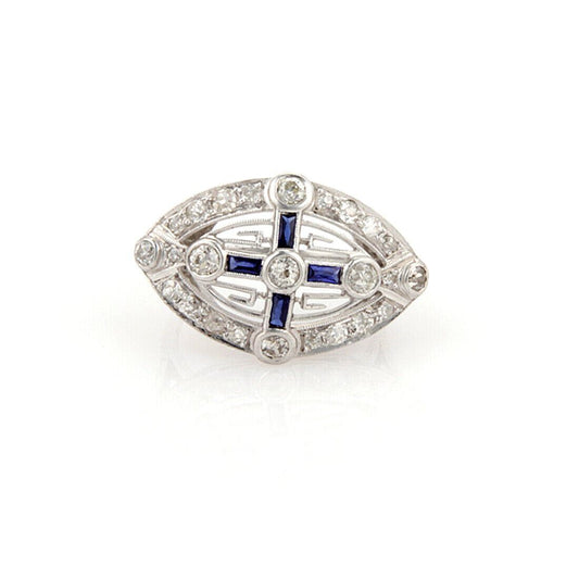 Sapphire & Diamond Platinum Cross Design Ring - Size 7