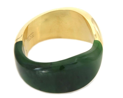 Tiffany & Co. Elsa Peretti Green Jade 18k Yellow Gold Cuff Bangle Bracelet