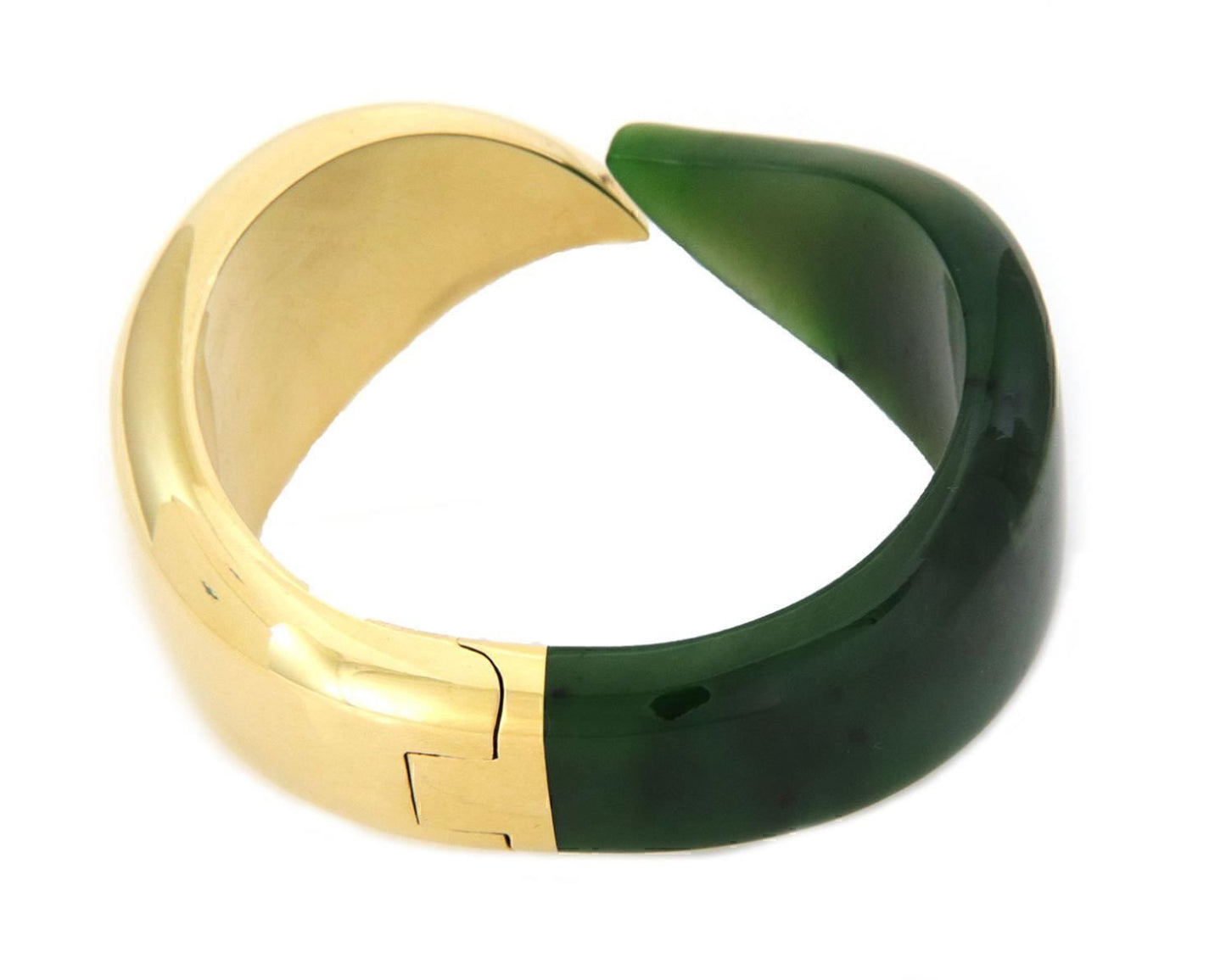 Tiffany & Co. Elsa Peretti Green Jade 18k Yellow Gold Cuff Bangle Bracelet