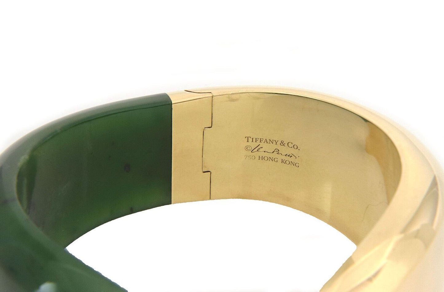 Tiffany & Co. Elsa Peretti Green Jade 18k Yellow Gold Cuff Bangle Bracelet