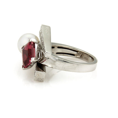 Koeisa 3.33ct Diamond Pink Tourmaline & Pearl 18k Gold Ring