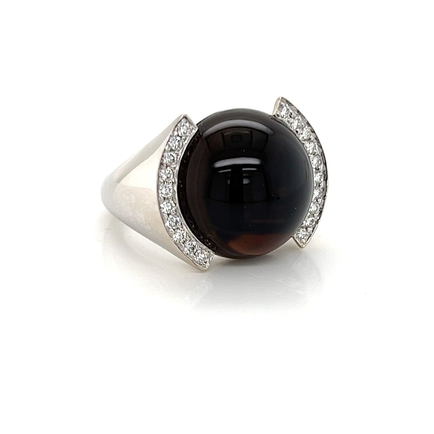 Cartier Smoky Quartz Diamond 18k White Gold Cocktail Ring - Size 6