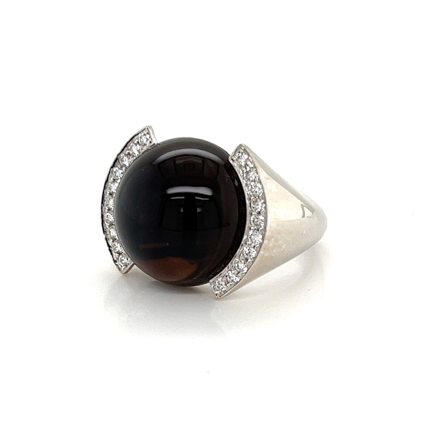 Cartier Smoky Quartz Diamond 18k White Gold Cocktail Ring - Size 6