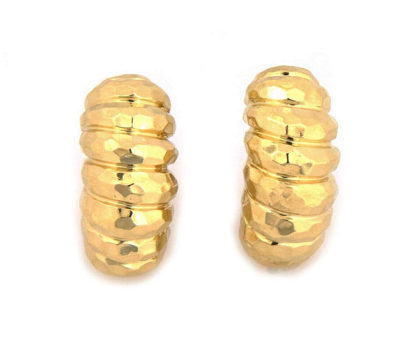 Henry Dunay 18k Gold Hammered Shrimp Style Post Clip Huggie Earrings